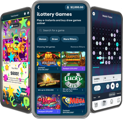 3 phone screens - lobby, confetti, keno 3 phone screens - lobby, confetti, keno
